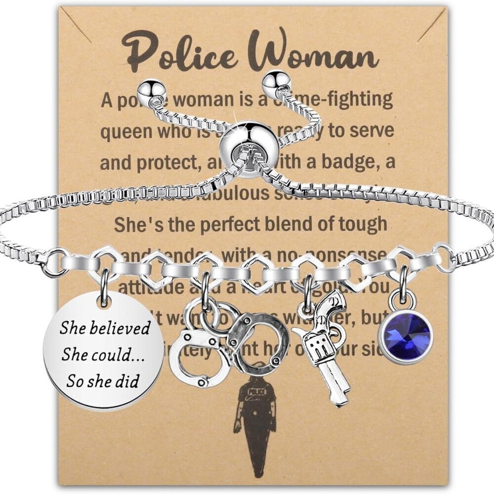 Police Women Bracelet Stainless Steel Adjustable Gift for Her Police Officer